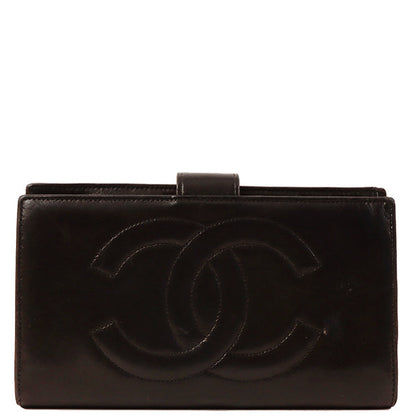 CHANEL Around 1995 Made Cc Mark Stitch Wallet Black