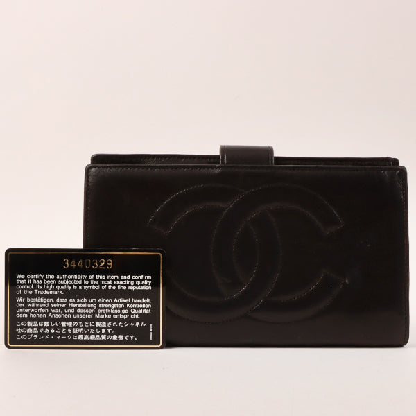 CHANEL Around 1995 Made Cc Mark Stitch Wallet Black