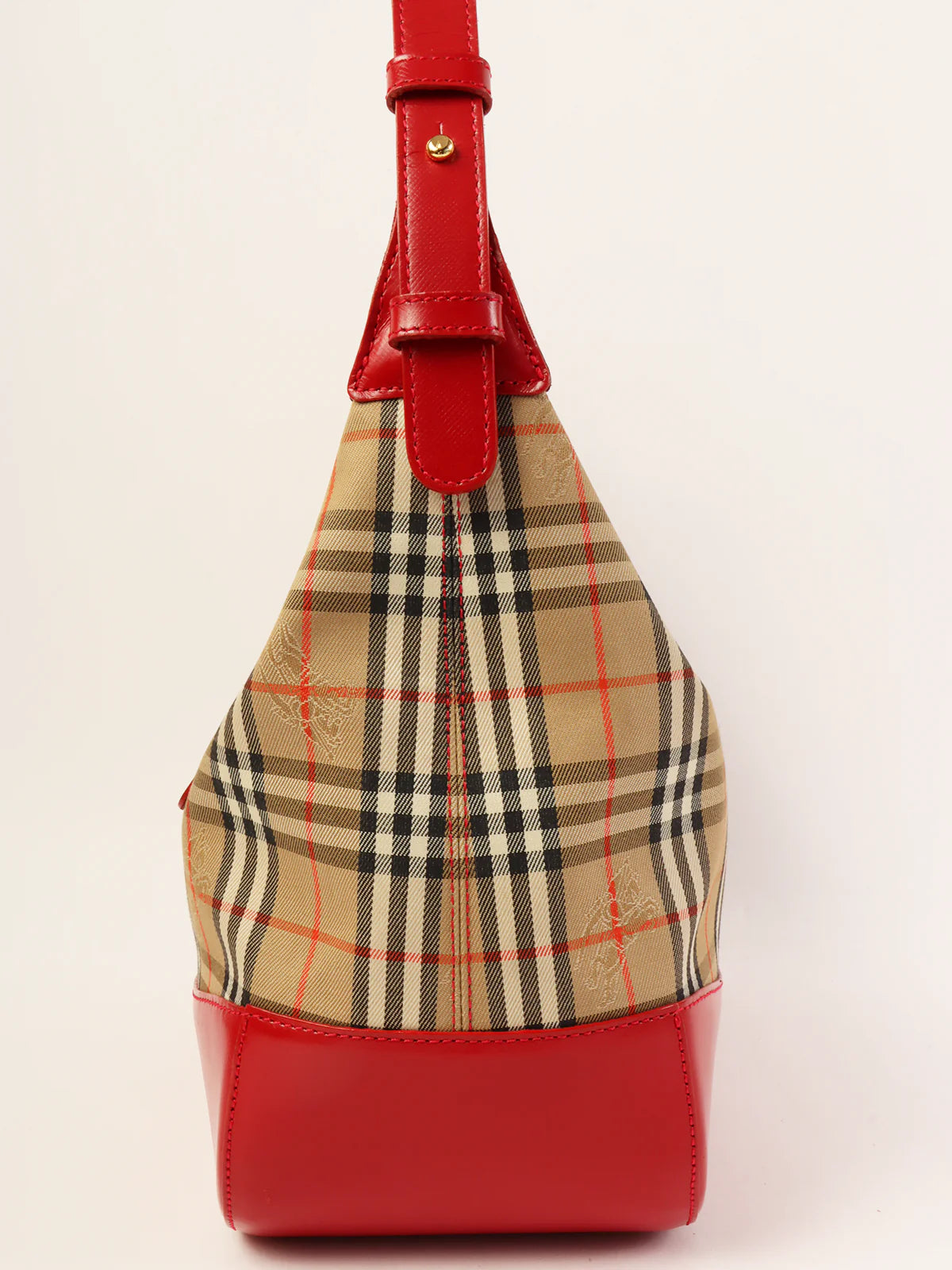 BURBERRY Nova Check Pattern Logo Charm Handle Bag Red/Beige