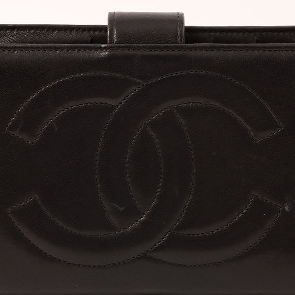 CHANEL Around 1995 Made Cc Mark Stitch Wallet Black