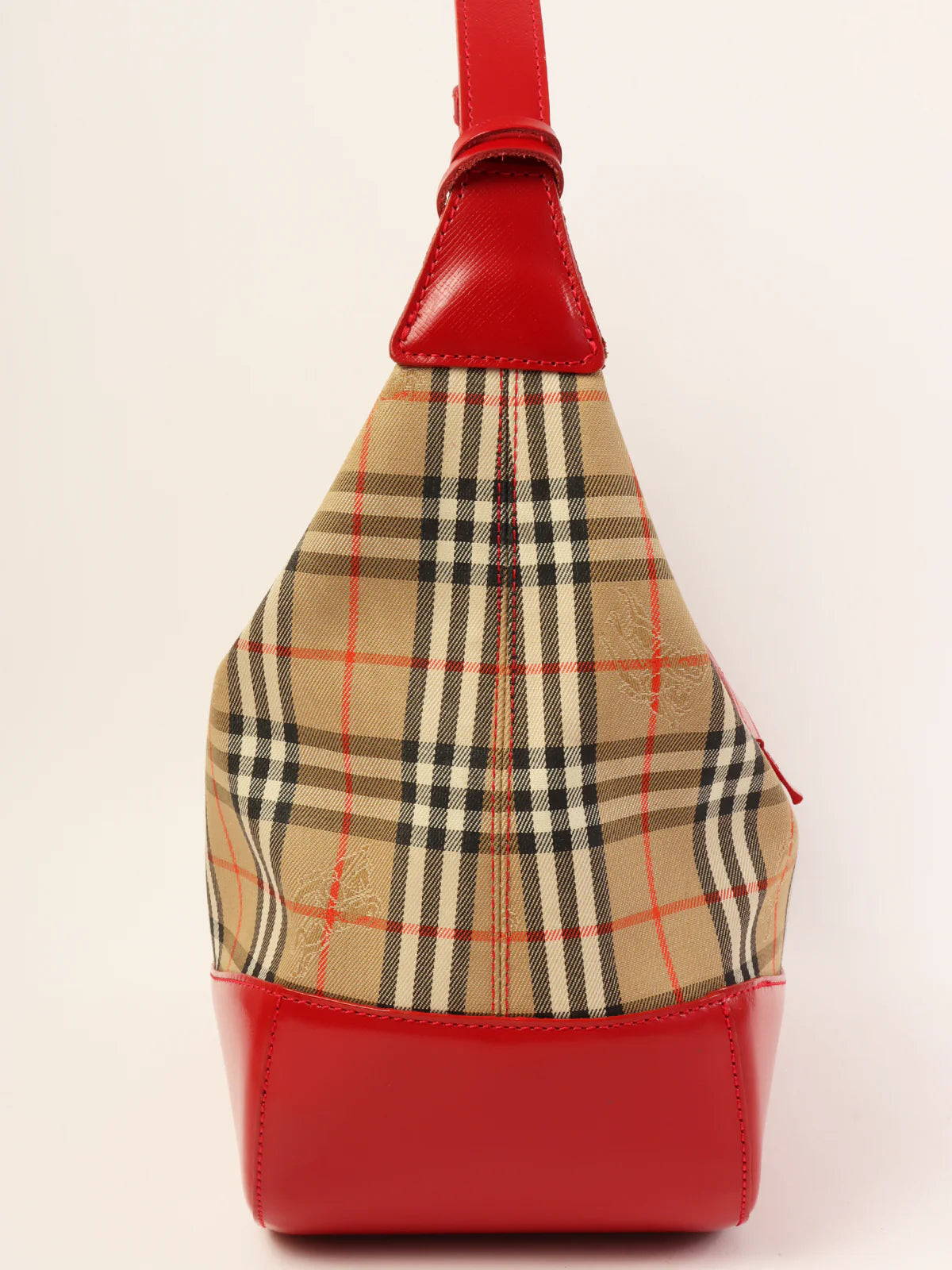BURBERRY Nova Check Pattern Logo Charm Handle Bag Red/Beige