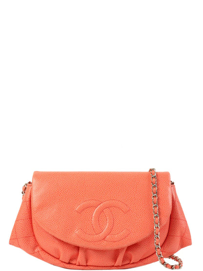 CHANEL Around 2014 Made Caviar Skin Cc Mark Stitch Wallet On Chain Salmon Pink