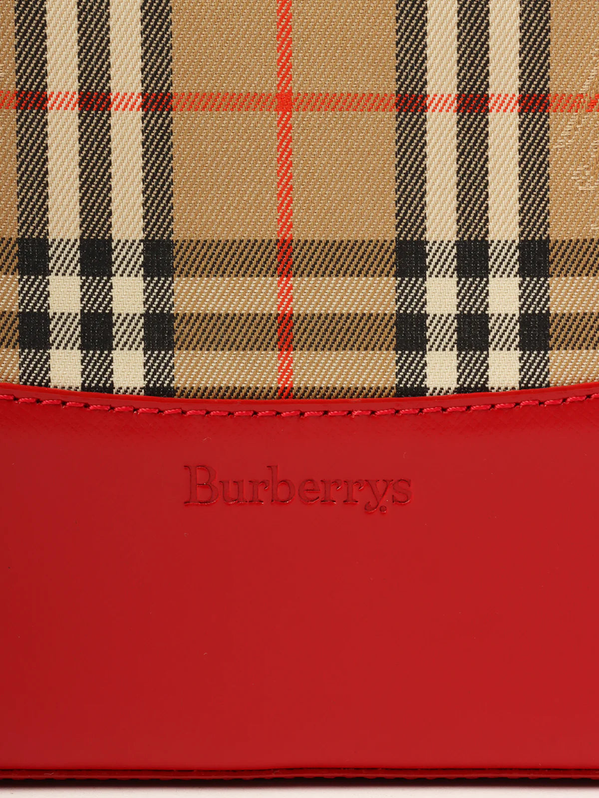 BURBERRY Nova Check Pattern Logo Charm Handle Bag Red/Beige