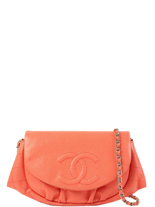 Chanel Around  Made Caviar Skin Cc Mark Stitch Wallet On Chain Salmon Pink