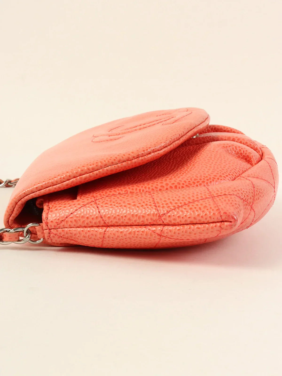 Chanel Around  Made Caviar Skin Cc Mark Stitch Wallet On Chain Salmon Pink