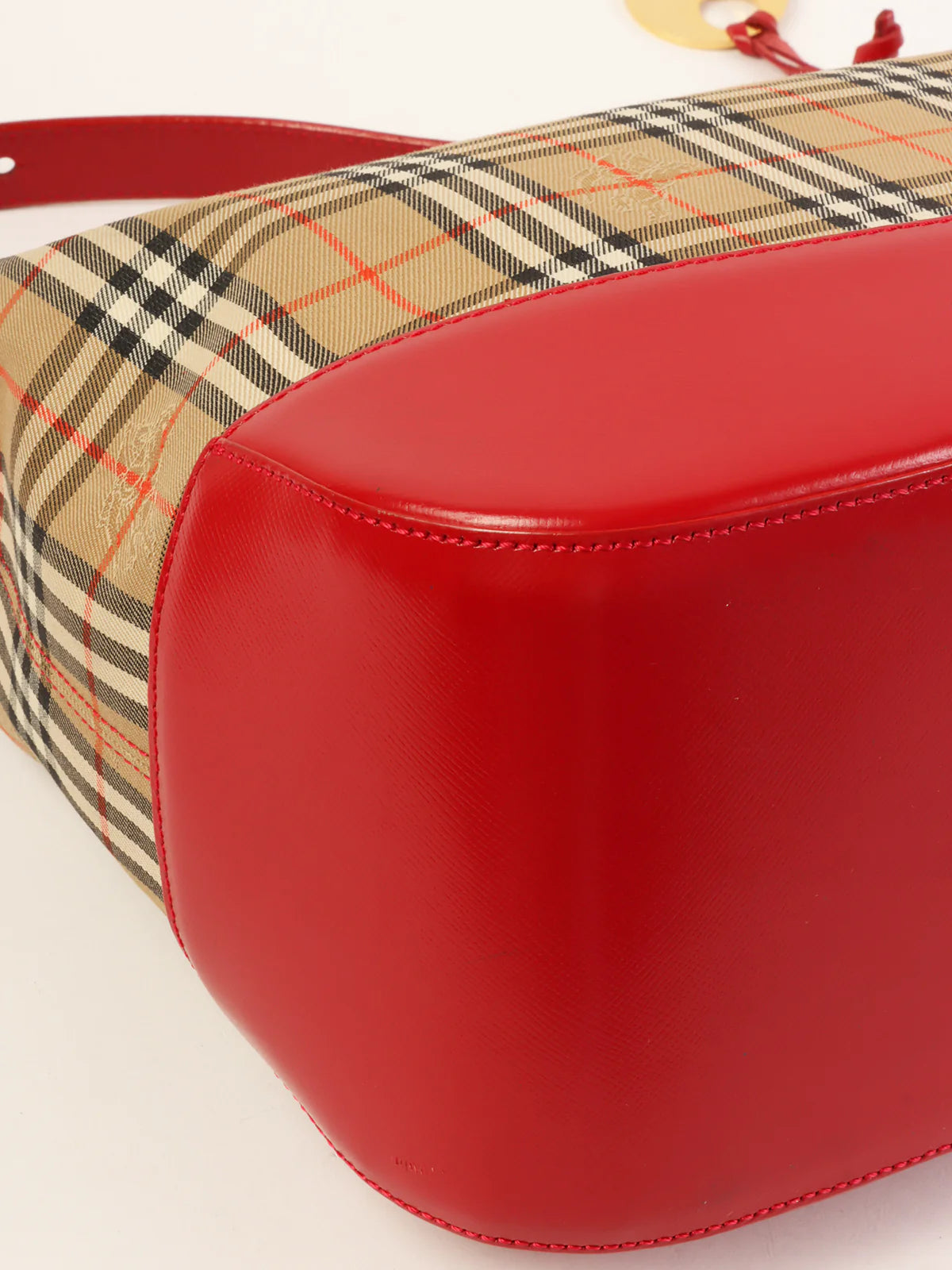BURBERRY Nova Check Pattern Logo Charm Handle Bag Red/Beige