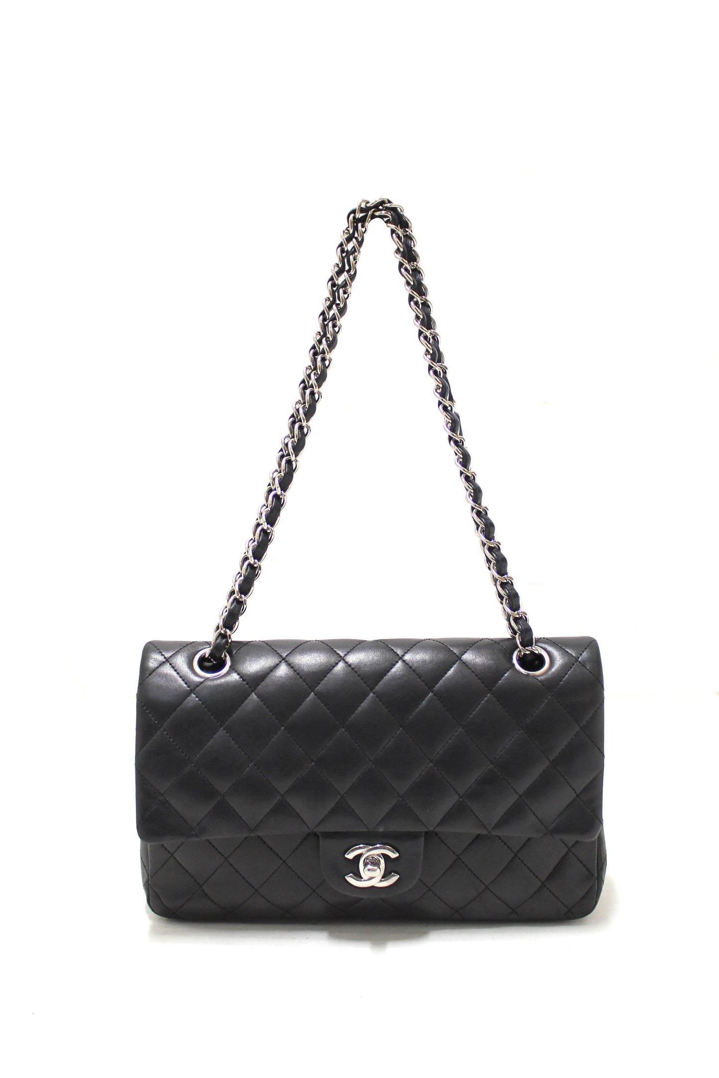 Chanel Black Lambskin Leather Medium Classic Flap Chain Bag