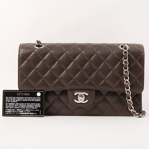 Chanel Around 2006 Made Caviar Skin Classic Flap Chain Bag 25Cm Dark Brown