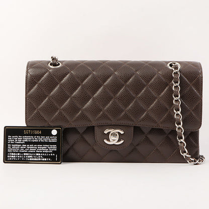 Chanel Around 2006 Made Caviar Skin Classic Flap Chain Bag 25Cm Dark Brown