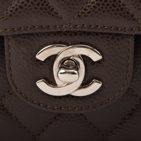 Chanel Around 2006 Made Caviar Skin Classic Flap Chain Bag 25Cm Dark Brown
