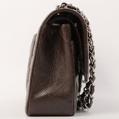 Chanel Around 2006 Made Caviar Skin Classic Flap Chain Bag 25Cm Dark Brown