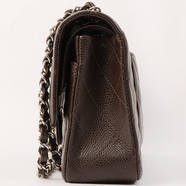 Chanel Around 2006 Made Caviar Skin Classic Flap Chain Bag 25Cm Dark Brown
