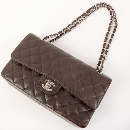 Chanel Around 2006 Made Caviar Skin Classic Flap Chain Bag 25Cm Dark Brown