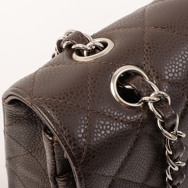 Chanel Around 2006 Made Caviar Skin Classic Flap Chain Bag 25Cm Dark Brown