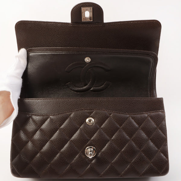 Chanel Around 2006 Made Caviar Skin Classic Flap Chain Bag 25Cm Dark Brown