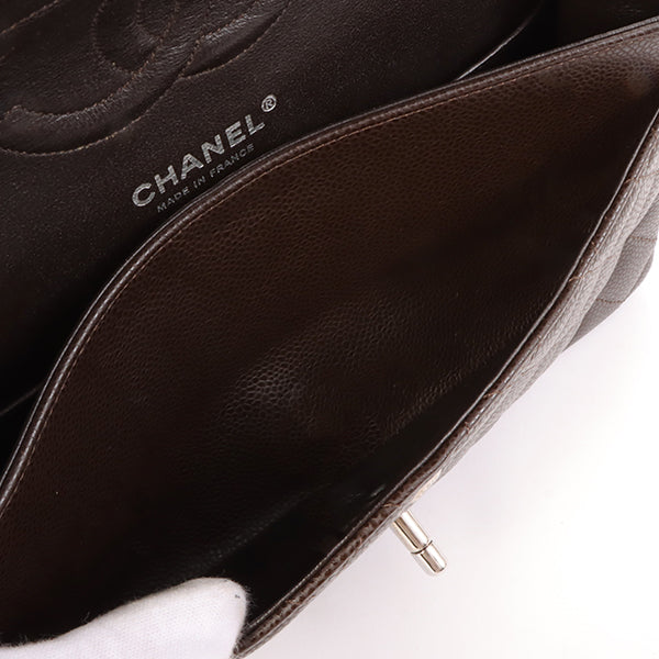Chanel Around 2006 Made Caviar Skin Classic Flap Chain Bag 25Cm Dark Brown