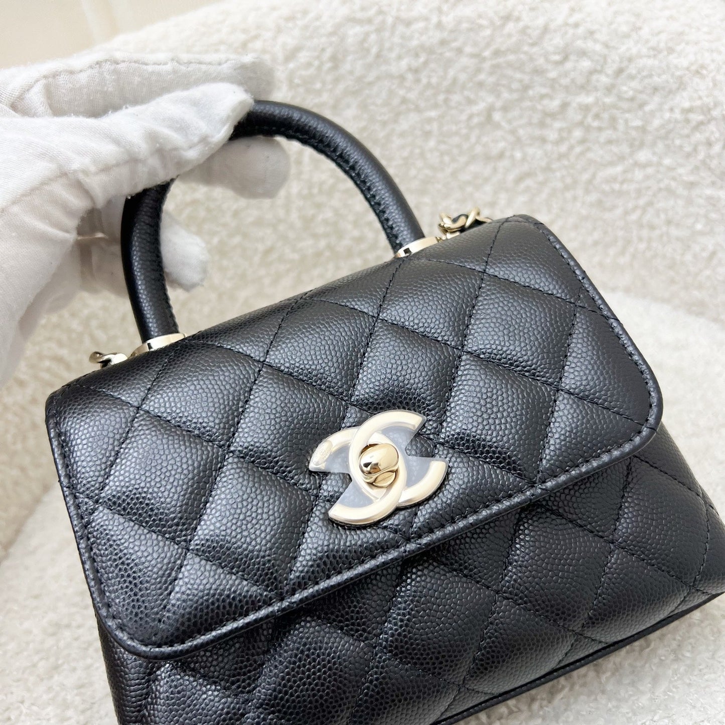 Chanel Micro Coco Handle Flap Bag in Black Caviar and LGHW (AP4244)