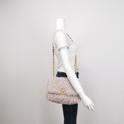 Chanel 19 Bag 2021 Small Pink Shearling Flap Bag