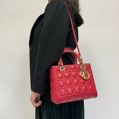 Dior Red Cannage Lambskin Medium Lady Dior 2013