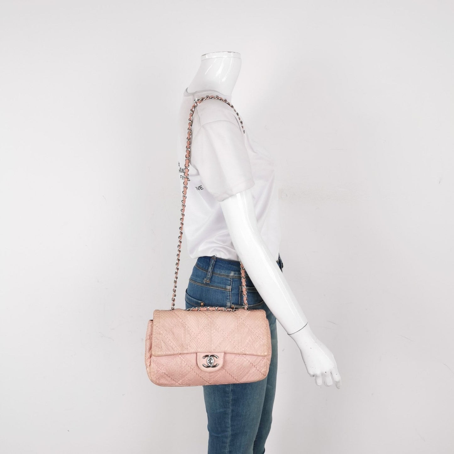 Chanel Classic Flap 2012 Medium Pink Snake Skin