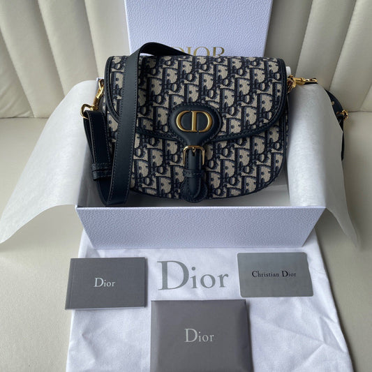 Blue Dior Oblique Jacquard Medium Bobby Bag Leather Crossbody Bag for Women