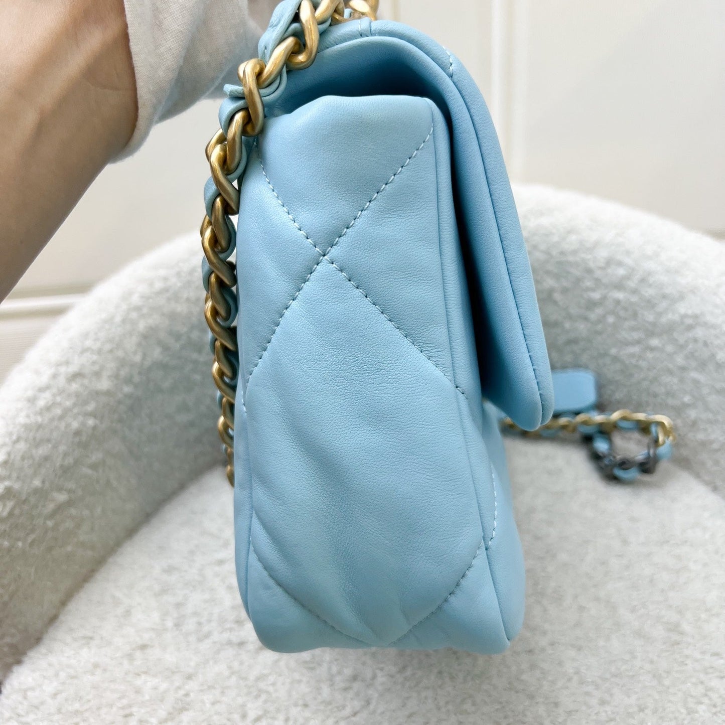Chanel 19 Small Flap in Sky Blue Lambskin and 3-Tone Hardware (Model: AS1160)