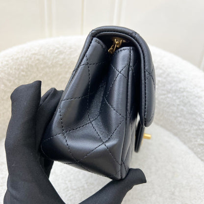 Chanel Mini Rectangular Flap Bag with Camellia Flower Adjustable Chain in Black Stiff Lambskin and AGHW (Model: AS4041)