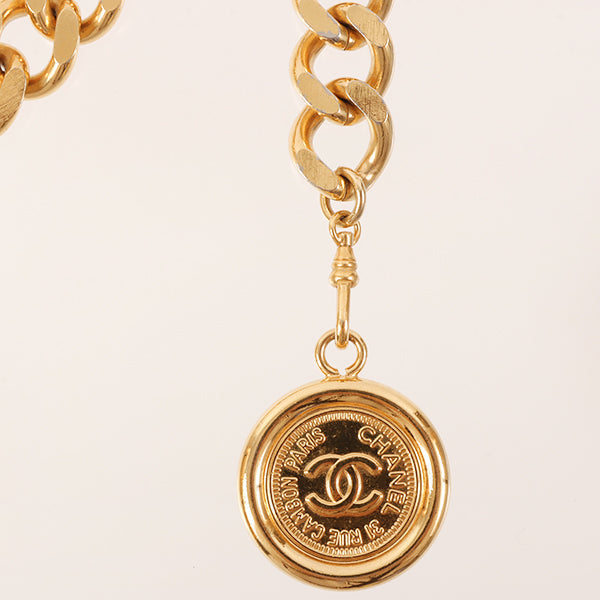 CHANEL 1995 Made Logo Plate Cc Mark Coin Charm Chain Belt