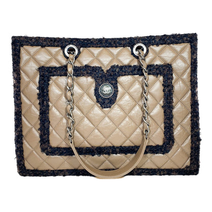 Chanel Brown Quilted Tweed Trim Secrets Tote Bag