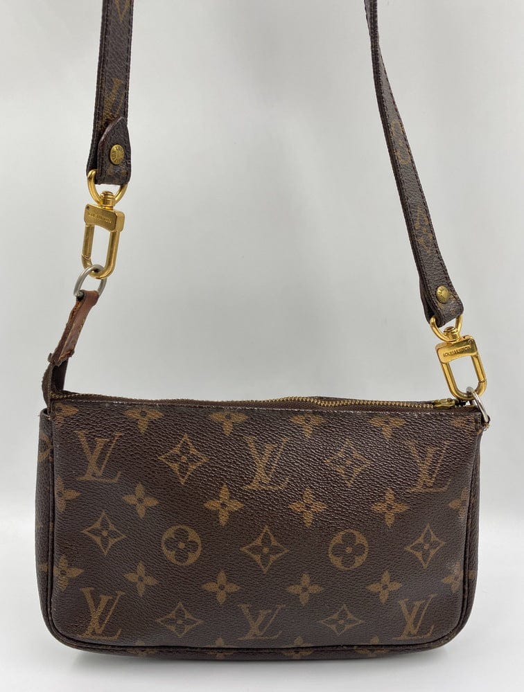 Louis Vuitton Pochette with crossbody strap.