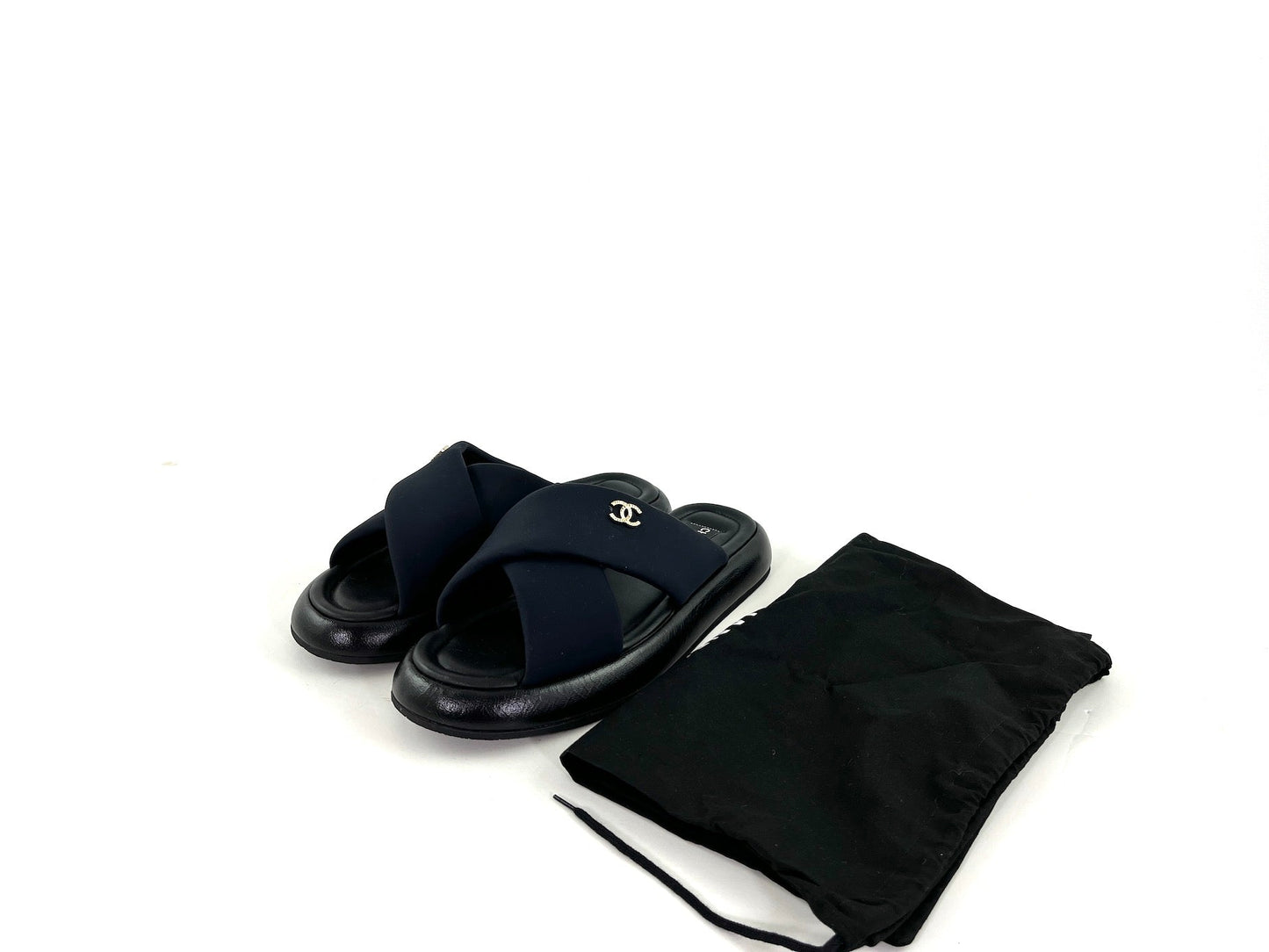 CHANEL Puffy 2022 Criss Cross Black Slide Sandals 41 10