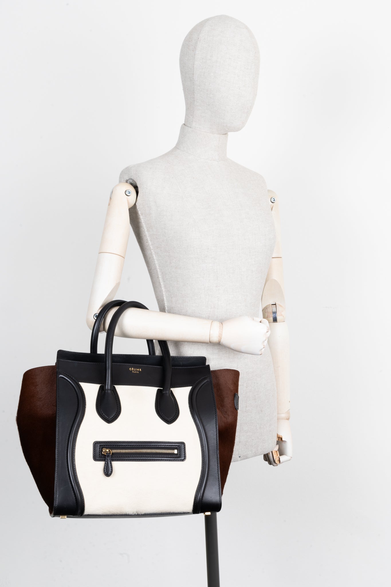 CÉLINE Mini Luggage Calf Hair Black White Brown