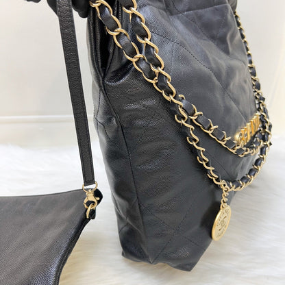Chanel 22 Small Hobo Handbag in Black Caviar and GHW (Model: AS3260)