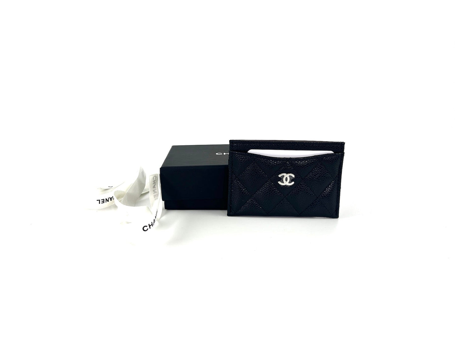 CHANEL 2022 Black Caviar Quilted Card Holder Case