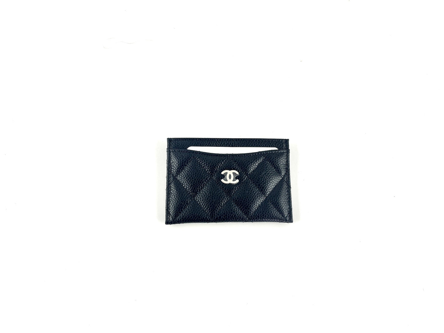 CHANEL 2022 Black Caviar Quilted Card Holder Case
