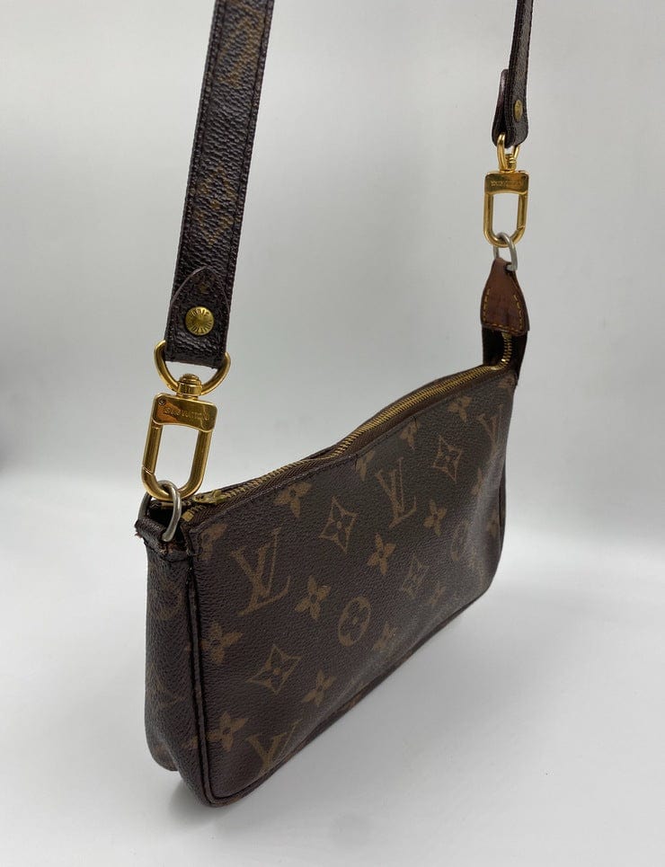 Louis Vuitton Pochette with crossbody strap.