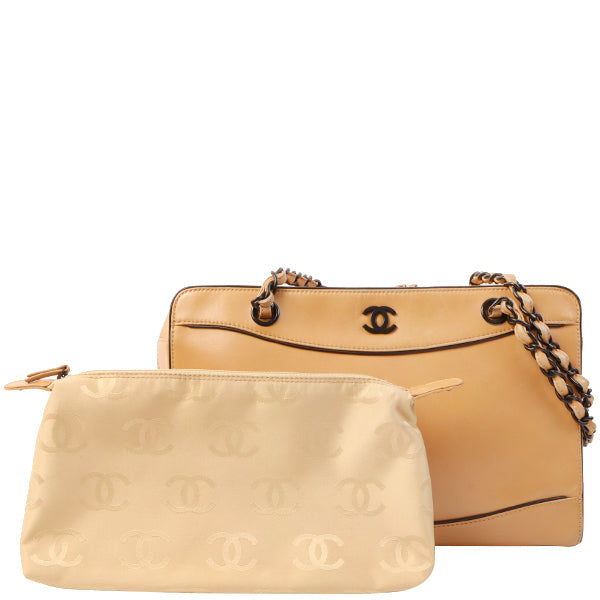 Chanel Around 2000 Made Cc Mark Plate Chain Shoulder Bag Beige