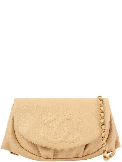 CHANEL Around 2012 Made Caviar Skin Cc Mark Stitch Chain Wallet Light Beige