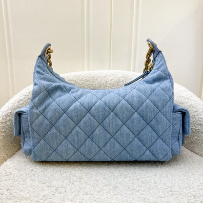 Chanel 25C Large Hobo Bag in Light Blue Washed Denim Fabric and AGHW (Model: AS5339)