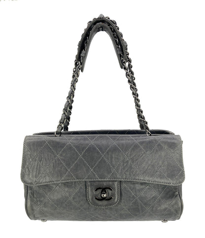 Chanel Gray Distressed Leather Quilted Classic Flap