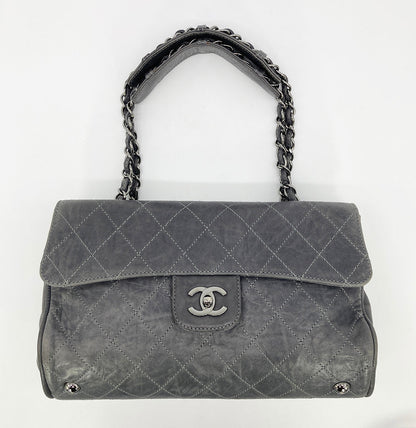 Chanel Gray Distressed Leather Quilted Classic Flap