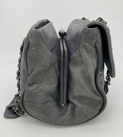 Chanel Gray Distressed Leather Quilted Classic Flap