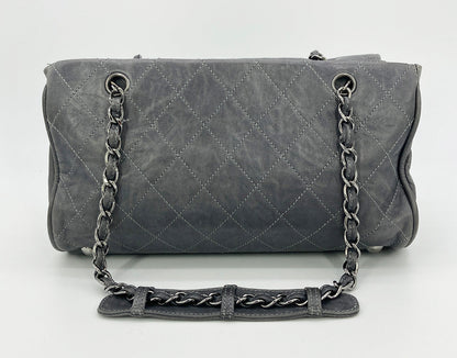 Chanel Gray Distressed Leather Quilted Classic Flap