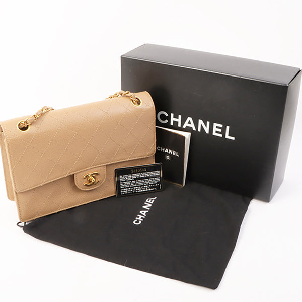 Chanel Around 1998 Made Caviar Skin Turn-Lock Shoulder Bag Beige