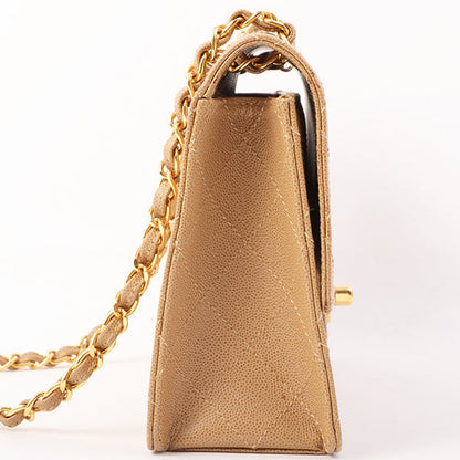 Chanel Around 1998 Made Caviar Skin Turn-Lock Shoulder Bag Beige