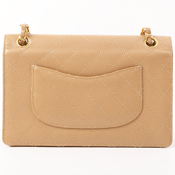 Chanel Around 1998 Made Caviar Skin Turn-Lock Shoulder Bag Beige