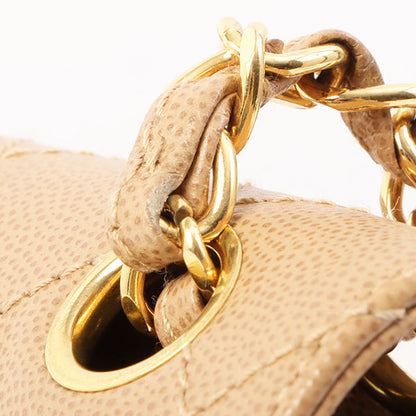 Chanel Around 1998 Made Caviar Skin Turn-Lock Shoulder Bag Beige