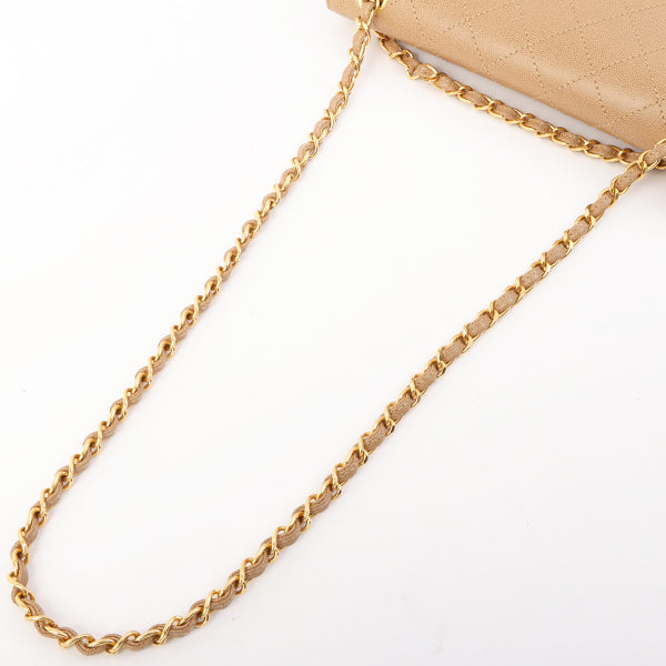 Chanel Around 1998 Made Caviar Skin Turn-Lock Shoulder Bag Beige
