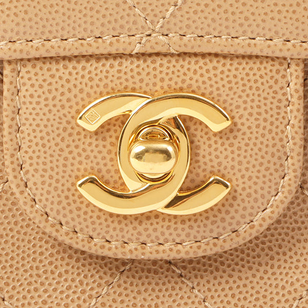 Chanel Around 1998 Made Caviar Skin Turn-Lock Shoulder Bag Beige