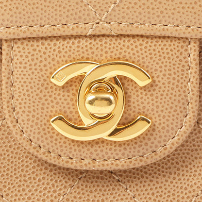 Chanel Around 1998 Made Caviar Skin Turn-Lock Shoulder Bag Beige